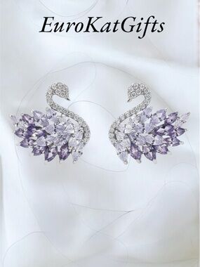 Beautiful Elegant Crystal Swan Stud Earrings Formal Feminine NEW NWT